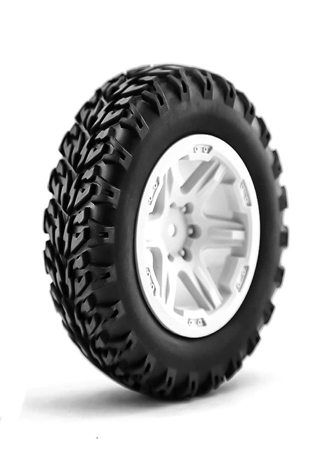 Dantenron 1/16 RC Off Road Truck Tires OD 104mm and Hard Plastic Wheels Rims 12mm Hex 1/10 Rubber Monster Tyres for 1:16 Scale Truck Car MJX Hyper Go H16 16207 16208 16209 16210 4PCS (White) - Image 4